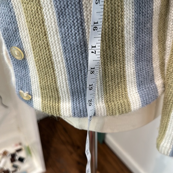 Vintage cardigan sweater, no tags, striped blue and green - Picture 3 of 8